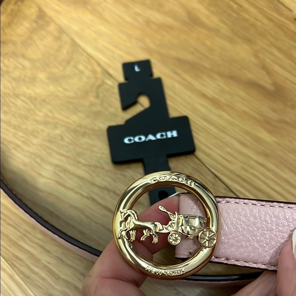Coach Pink Leather Belt with Gold Buckle